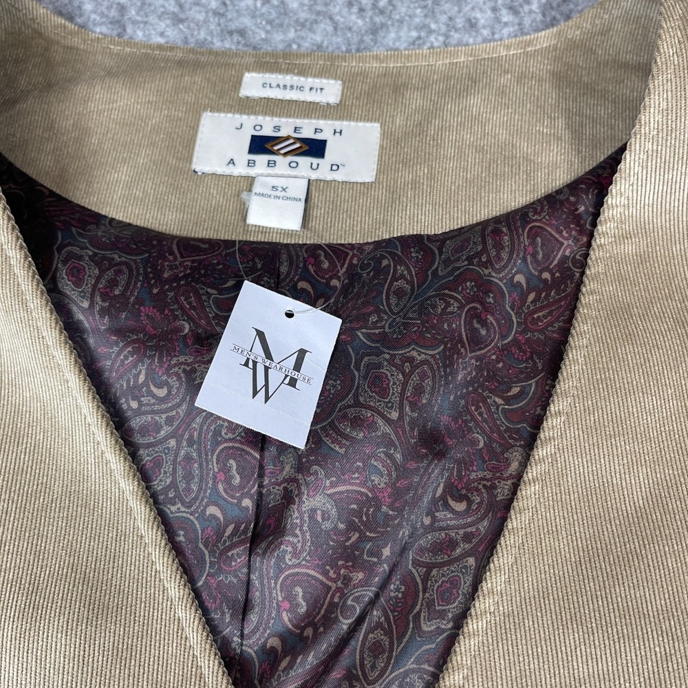 Joseph Abboud Vest Men 5XL Beige Paisley Lined Corduroy Pockets Dad Classic NEW - Picture 9 of 16